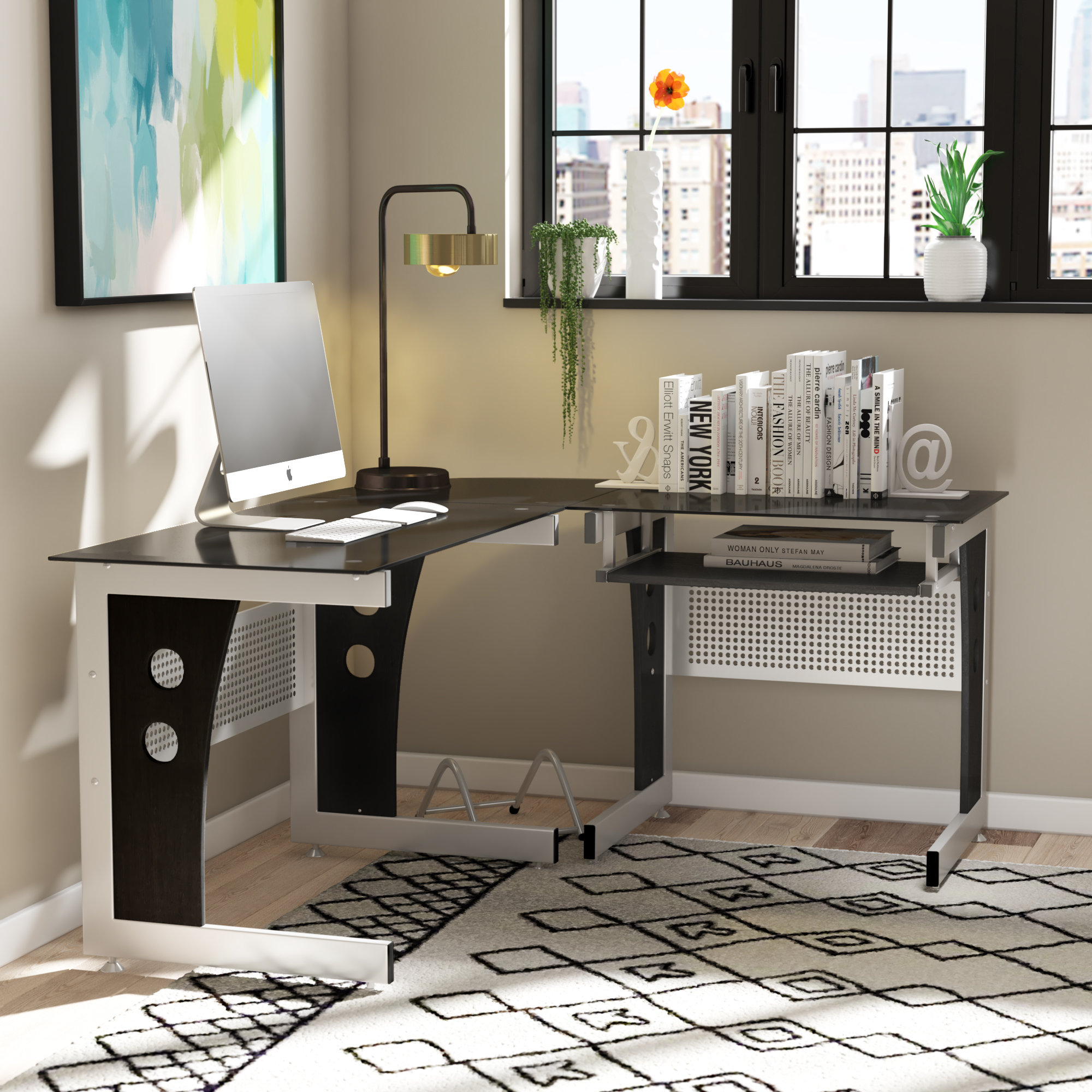 Ebern Designs Naik Glass L Shape Gaming Desk Reviews Wayfair